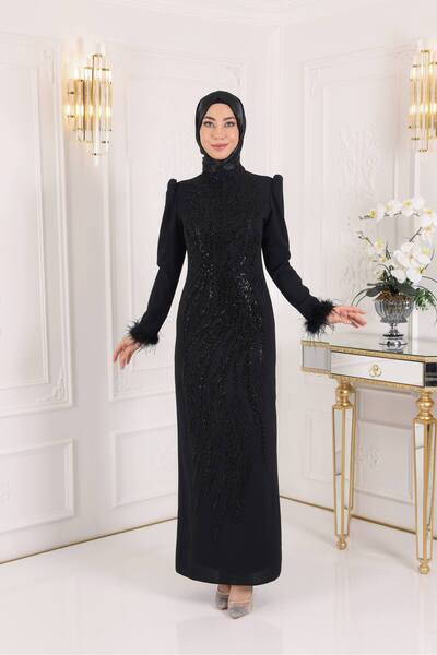 Genel Markalar Krep İşlemeli ve Kol Tüy Detaylı Abiye 08