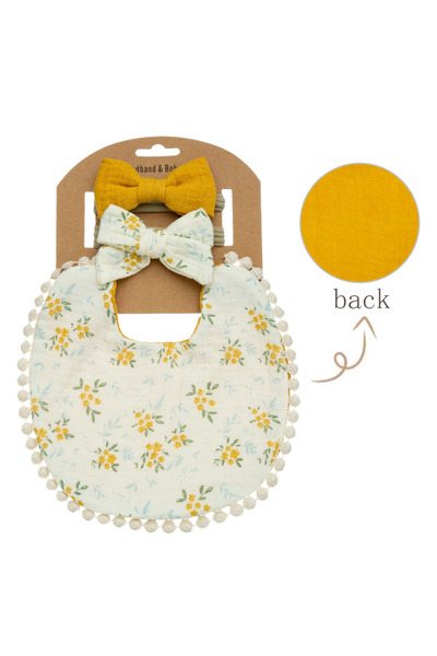 Nurio Set Bavetă Reversibilă și 2 Bentițe pentru Copii - Alb/Galben