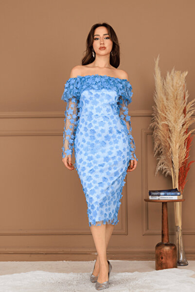 BEYBOS Rochie creion cu decolteu bărcuță din țesătură florală în trei mărimi ...