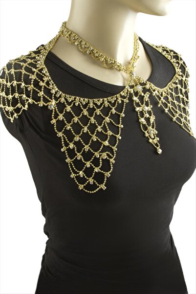 Generic Brand Mesh and Stone Shoulder Necklace
