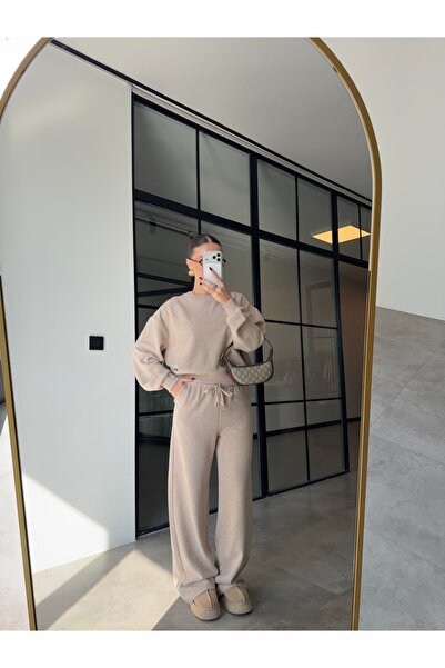 BB Bensu Buyruk BİSİKLET YAKA BEJ SELANİK KUMAŞ TAKIM