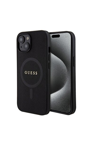 Guess Carcasă pentru iPhone 15 Saffiano MagSafe - Neagră