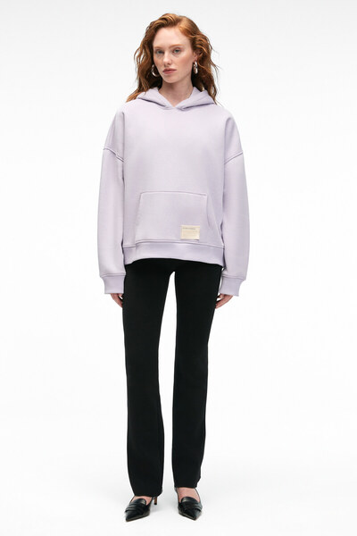 GRIMELANGE Clarie Women's Organic Cotton Oversize Kangaroo Pocket Hooded Lilac Sweatshirt