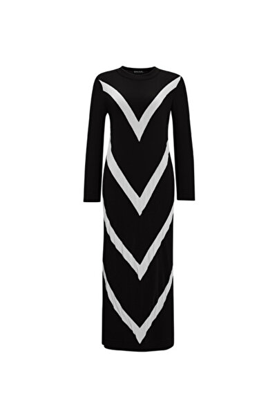 MISS DALIDA Geometrik Desenli Triko Siyah Elbise