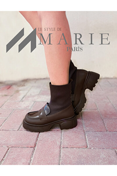 LE STYLE DE MARIE Kadın Bot Rugan Bot Rugan Detaylı Triko Platform Çorap Loafer Bot - Sonbahar/Kış 2025-2040