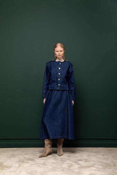 KAMEYA YÜKSEK BEL UZUN DENİM ETEK 26W30811