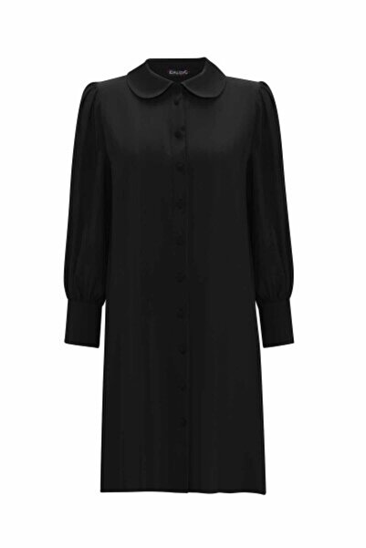 MISS DALIDA Bebe Yaka Balon Kollu Cupro Siyah Tunik