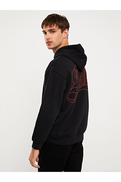 LC Waikiki Hanorac gros pentru bărbați cu mânecă lungă, negru, imprimat XSIDE