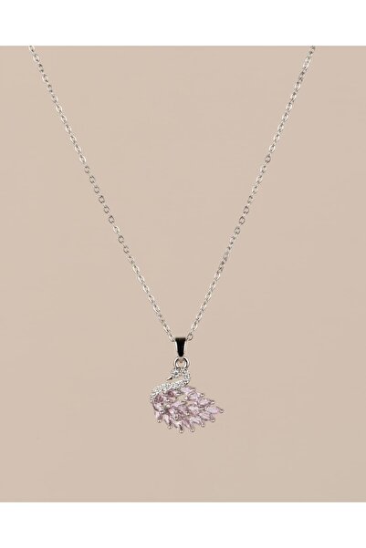 Portakal Esintisi قلادة من الفولاذ مع حجر الزركون الوردي على شكل بجعة سوانيرا