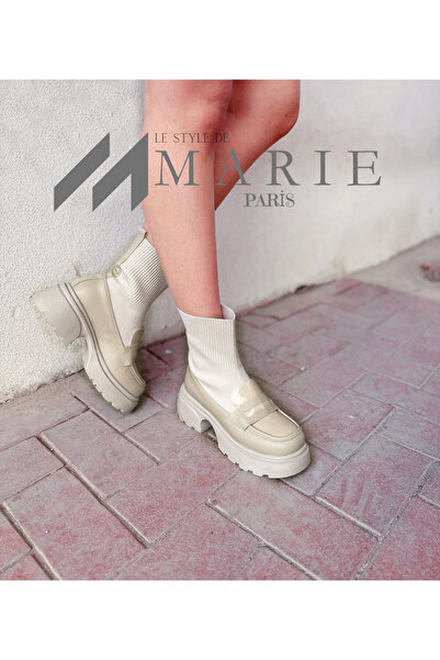 LE STYLE DE MARIE Kadın Bot Rugan Bot Rugan Detaylı Triko Platform Çorap Loafer Bot - Sonbahar/Kış 2025-2034