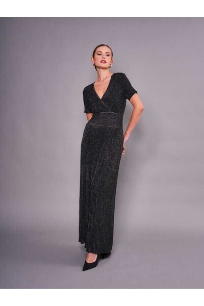 SERPİL Kısa Kollu V Yaka Triko Maxi Kadın Elbise 51082