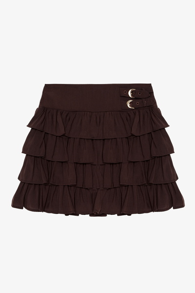 Quzu Pleated Skirt with Buckle Detail