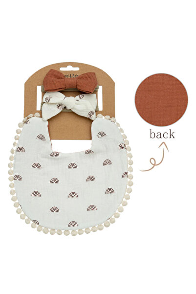 Nurio Set Bavetă Reversibilă și 2 Bentițe pentru Copii - Alb/Maro