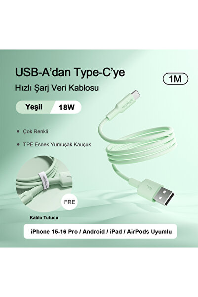 Airbot Airbot Şarj Kablosu 18w 1 Metre Usb’den Type-c’ye,veri Aktarımı Ve Şar...