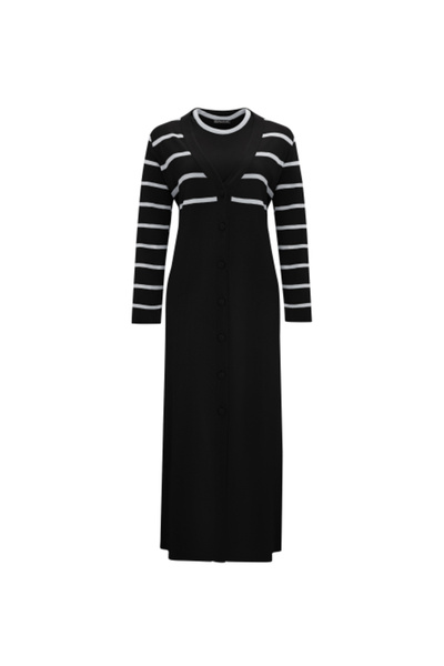 MISS DALIDA Yakası Renkli Kolsuz Triko Siyah Elbise