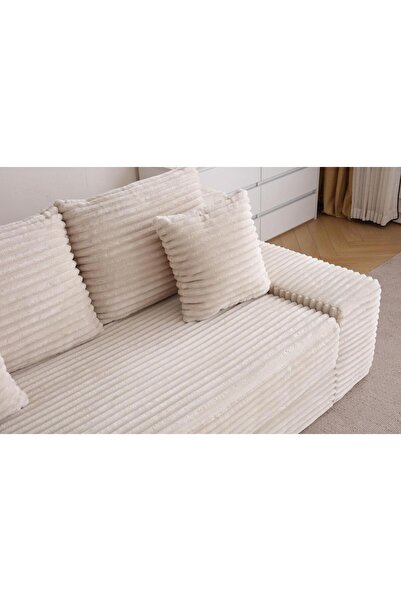 JOJO HOME Serenity Velvet Sofa, HD Foam, L x W x H: 270 x 170 x 70cm, Cream