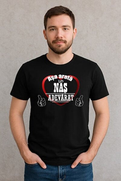 OEM - Tricou barbatesc cu text Asa arata un Nas adevarat, 100% bumbac, negru