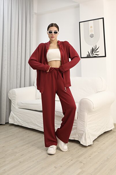 b buhari bykoc Hooded Zippered Wide Leg Modal Fabric Tracksuit Set