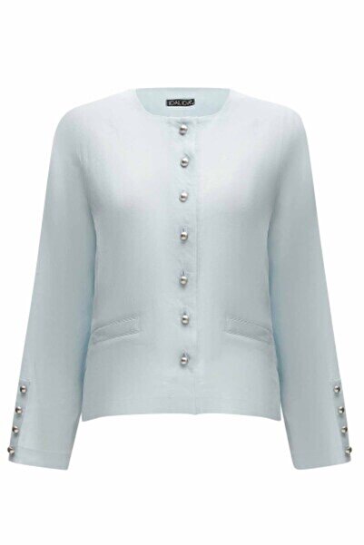 MISS DALIDA Düz Keten Kısa Mavi Ceket