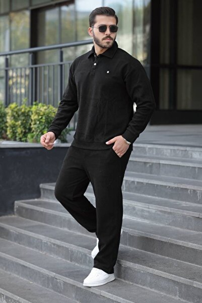 BİRBEYSTORE Чоловічий комплект верхнього та нижнього одягу з поло-коміром, тканина «Селонік», зручний крій, еластичний пояс, бавовняний низ