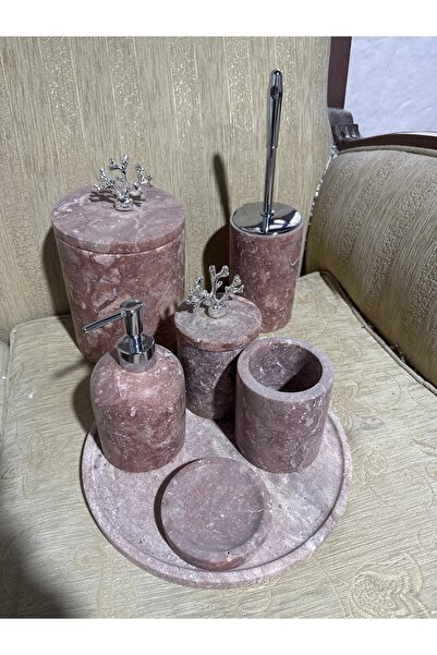 SAMTAŞ Natural Marble Red Travertine Bathroom Set