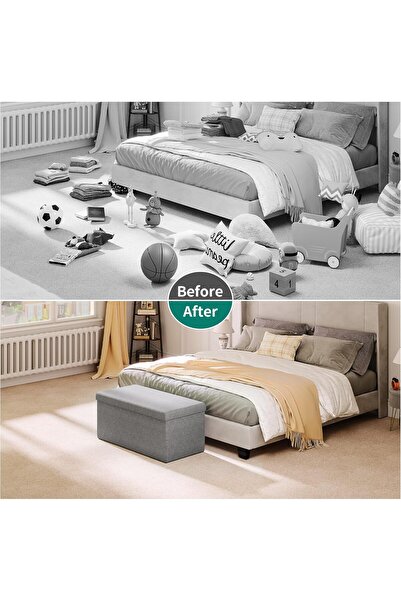 Crestj Fabric storage box in the shape of an ottoman, foldable ottoman box with storage space, 76×38×38 cm, footstool