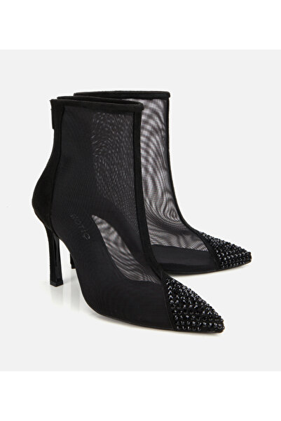 Hotiç Kadın Siyah Transparan Taş Detaylı Bilekte Topuklu Bot