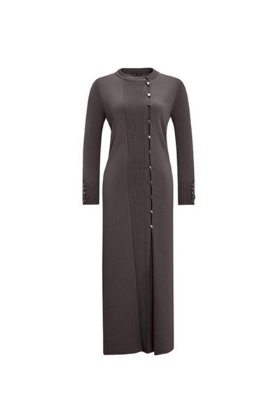 MISS DALIDA Yuvarlak Yaka Düğmeli Uzun Antrasit Hırka