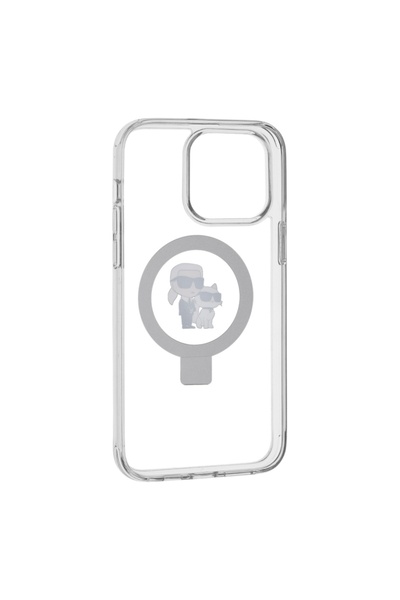 Karl Lagerfeld Θήκη για iPhone 14 Pro, Σκληρή θήκη MagSafe με βάση στήριξης δαχτυλιδιών - Λευκή