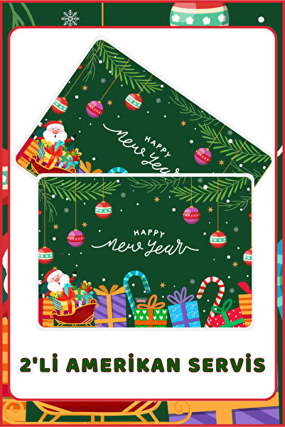 The Grade Yılbaşı Amerikan Servis Yeşil Happy New Year Yazılı Yılbaşı Konseptli Hediye Paketli Noel Babalı