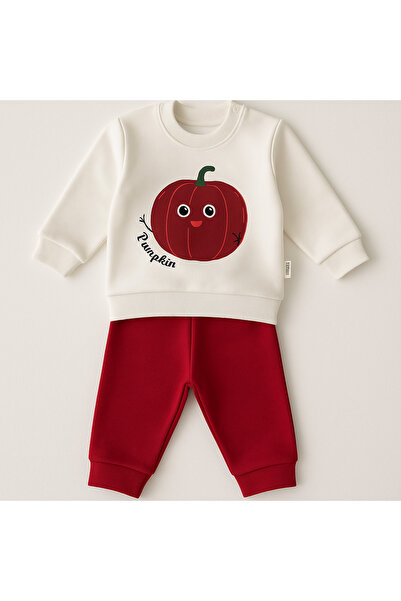 dinamik çocuk Baby Boy/Child Cute Pumpkin Embossed Patterned 2-Piece Set Top and Bottom 2-Thread Seasonal 6-9-12-18 Months