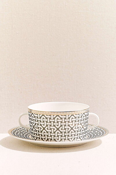 Paşabahçe Kahve Link Porselen Tabaklı Çorba Kasesi Krem Kahve