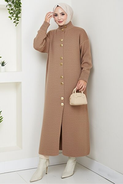 Bestenur Πλεκτή ζακέτα με κουμπιά Reha 1603 - Ανοιχτό καφέ