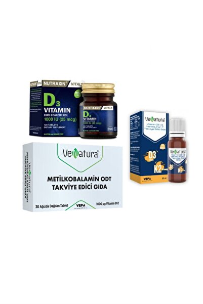 VeNatura فيتامين ب12+د3 ك2 - 30 قرص 20 مل قطرة + نيوتراكسين د3 - 1000 وحدة دو...