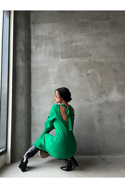 The Champ Clothing Back Detailed Knitwear Dress Green
