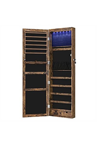 Artool Dulap de perete cu oglindă pentru bijuterii, Artool, MDF, raft inferior, maro rustic, 37x10x120 cm