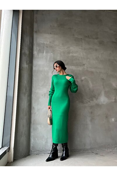 The Champ Clothing Back Detailed Knitwear Dress Green