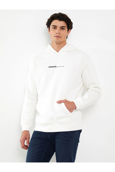 LC Waikiki XSIDE Hanorac gros pentru bărbați, alb, cu mânecă lungă, imprimat