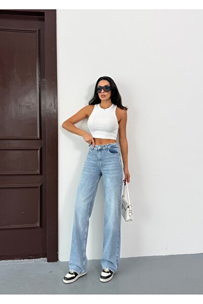NOA LİNE N91 Wide Leg Jean High Waist Ice Blue Pants