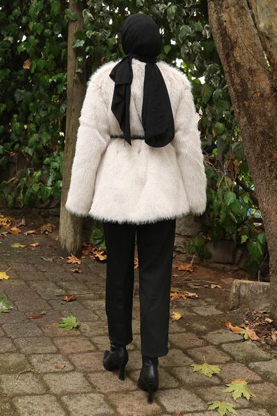 Modamihram Belted Fur Jacket White 19278