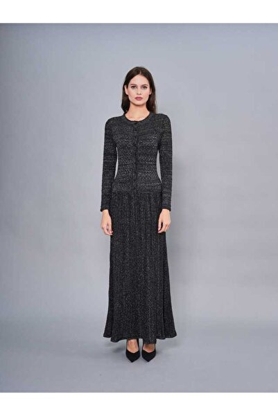 SERPİL Desenli Uzun Triko Hırkalı Elbise Takımı 51202