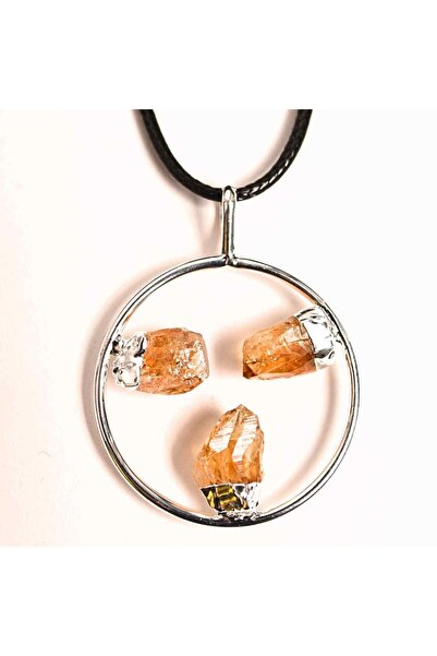 craftmystic Colier cu pandantiv rotund și 3 pietre Citrine - Abundență și Energie Pozitivă