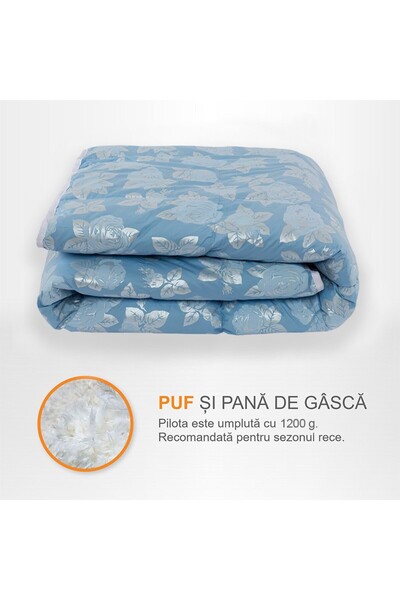 Pernador Duvet with 15% goose down and feather, 140x200 cm, Blue with silver roses