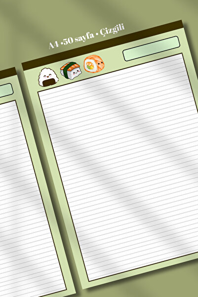 pnkycrco A4 Sushi Desenli Notepad Not Defteri Bloknot Ajanda Okul Defteri