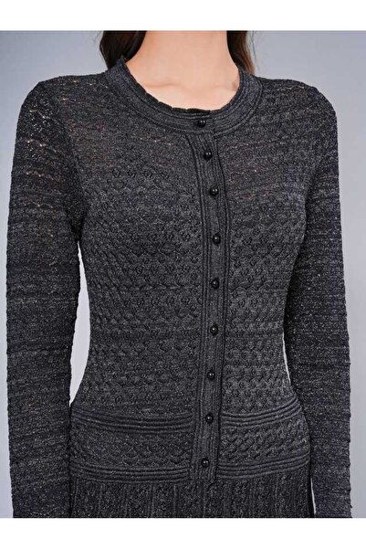 SERPİL Desenli Uzun Triko Hırkalı Elbise Takımı 51202