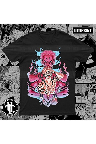 FG KONNİCHİWA Jujutsu Kaisen Anime Printed Unisex Black Tshirt Gojo Ryomen Sukuna Kento Nanami Itadori