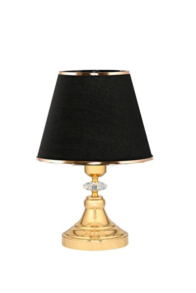 Art&Gift Art Deco Style Crystal Stone Decorated Metal Base and Gold Striped Black Headboard Set of 2 Lampshades Two Pieces