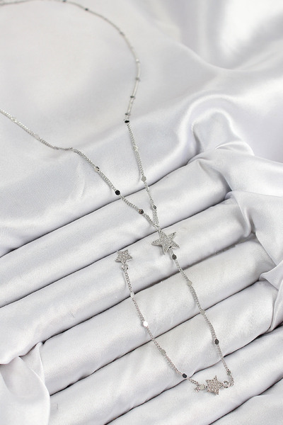 Skygo Brass Zircon Stone Star Model Silver Color Y Necklace - Tj-Bko10454