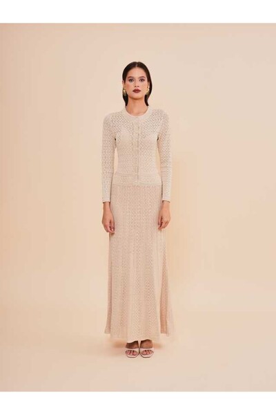 SERPİL Desenli Uzun Triko Hırkalı Elbise Takımı 51202