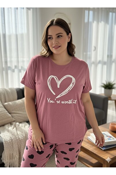 FAMES PİJAMA Women's Pink Heart-Detail Paddy Set